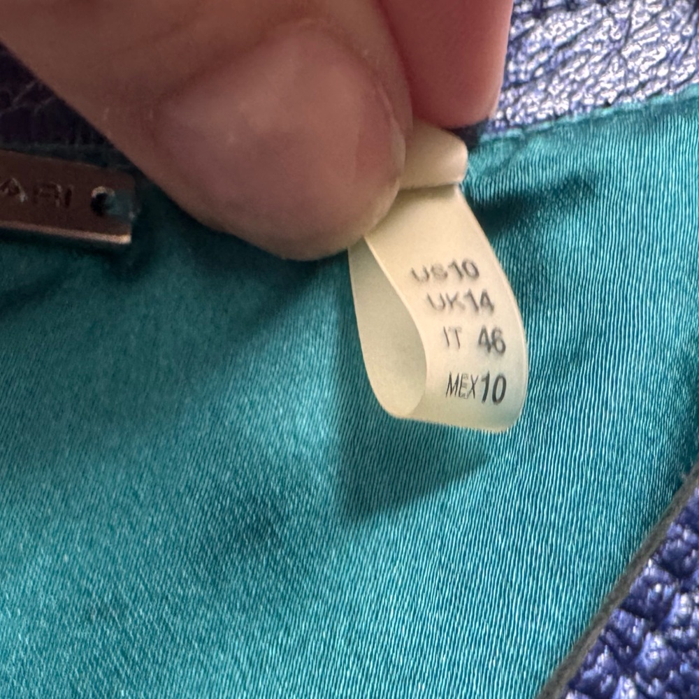 Elie Tahari Lyra Shift Dress Teal-Blue Sleeveless Feather Hem Mini Dress Luxury - Picture 11 of 11